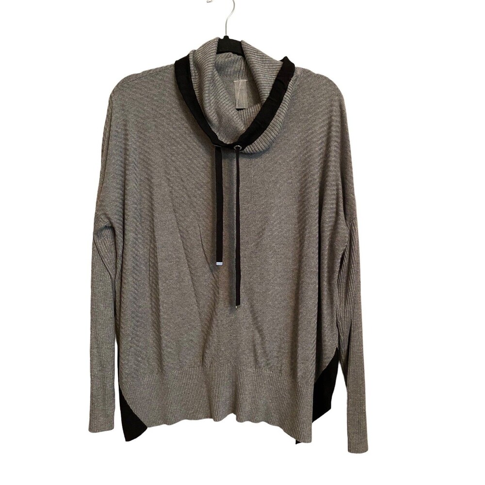 Zuda Size L Gray Cowl Neck Oversized Sweater Black Colorblock Drawstring